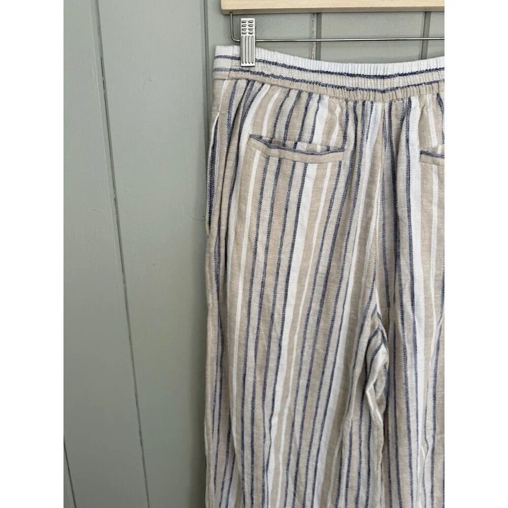 Banana Republic Wide Leg Linen Blend Pants S Small Beachy Blue Ivory Stripe